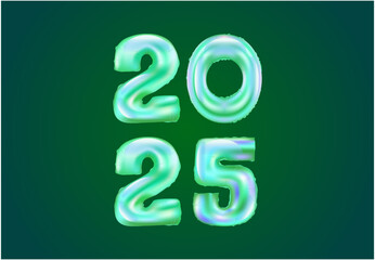 2025 Happy New Year Foil Helium Balloons Typography Green Design Abstract Logo Symbol Vector Illustration