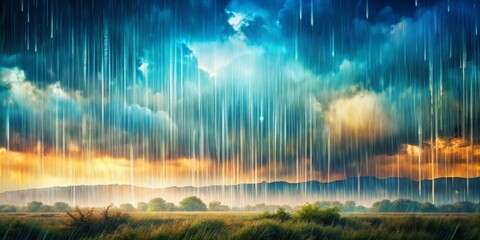 Digital Painting of Rain Showering Over Fields and Mountains, Digital Art, Rain, Landscape, Nature
