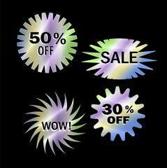 Fototapeta premium holographic tag, stickers set 50 off, sale, wow, label
