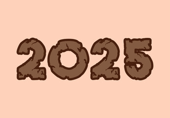 2025 Happy New Year Design Brown Wood Typography Abstract Logo Symbol Vector Illustration