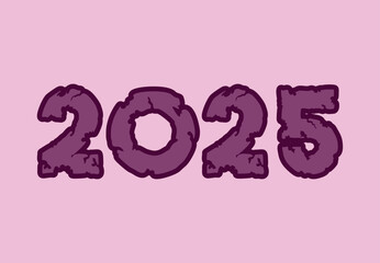 2025 Happy New Year Design Purple Wood Typography Abstract Logo Symbol Vector Illustration