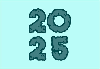 2025 Happy New Year Design Cyan Wood Typography Abstract Logo Symbol Vector Illustration