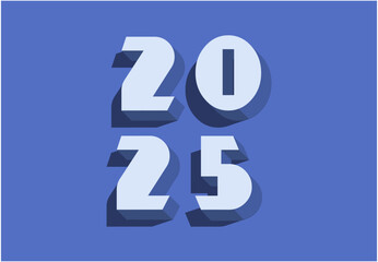 2025 Happy New Year Design Blue Realistic Decoration 3D Abstract Logo Symbol Vector Illustration