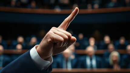 Politician gesturing strongly during a parliamentary session as they make a point to fellow lawmakers