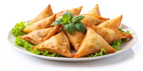Golden Fried Samosas on a White Plate, Food Photography, Indian Cuisine, Samosa, Food, Appetizer