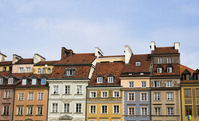 View of the houses in the old town on a day. Close-up. Warsaw. Poland.