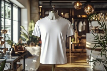 Tshirt on stylish mannequin in boutique background created with Generative AI