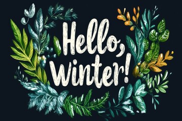 Modern minimalistic winter greeting with botanical elements
