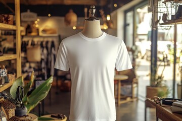 Fototapeta premium Tshirt on stylish mannequin in boutique background created with Generative AI