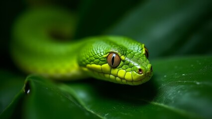 Obraz premium Vibrant Green Snake on Leaf
