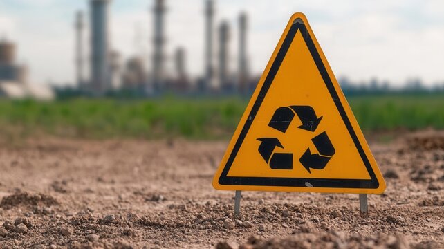 A caution sign at a hazardous waste disposal site