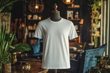 Obraz premium Tshirt on stylish mannequin in boutique background created with Generative AI