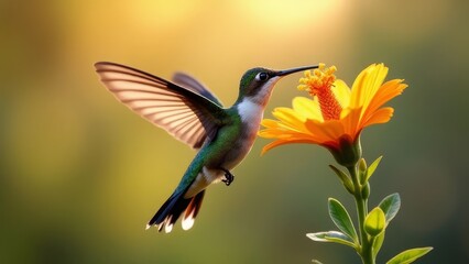 Fototapeta premium Graceful Hummingbird Surrounded by Flowers