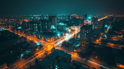 Aerial View of Cityscape at Night. Concept of Urban Development, Nightlife, City Lights, Modern Architecture