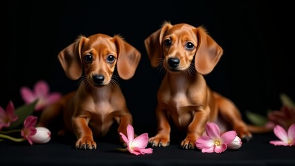 Charming Dachshund Puppies with Flowers