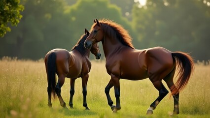 Majestic Horses in Serene Pasture