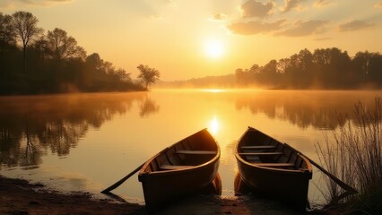 Obraz premium Serene Sunset Over Calm Lake