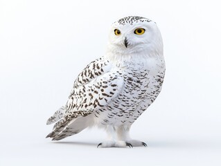 Naklejka premium Majestic snowy owl standing on white background
