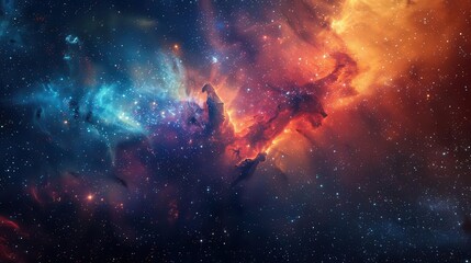 Naklejka premium swirling cosmic nebula birthing new stars amidst a sea of celestial bodies vibrant gases and dust create a breathtaking tapestry of deep space wonders