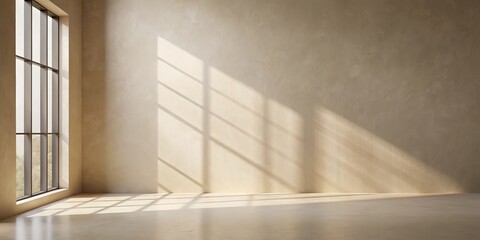 Obraz premium Minimalist Beige Interior with Window Light, Beige Wall, Light Floor, Minimalism, Interior Design, Light