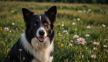 Fototapeta premium Happy Dog in Blooming Meadow