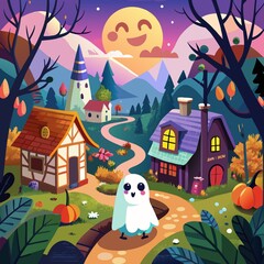 Naklejka premium halloween background with house
