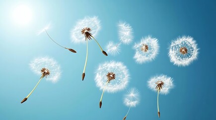 Dandelion Seeds Floating in the Blue Sky