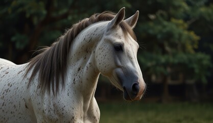 Obraz premium Elegant White Horse Portrait in Nature