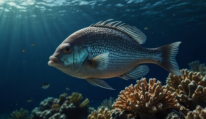 Naklejka premium Vibrant Coral Reef with Fish