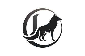 A Animal logo vector art illustration with an wolf icon in a circle featuring a modern, elegant shape with an underline, merged with the initials JG, placed on a solid white background vector art illu