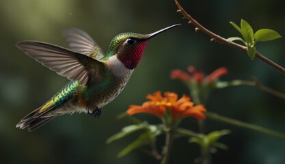 Fototapeta premium Vibrant Hummingbird Among Blossoms
