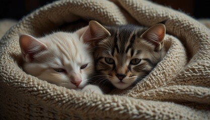 Cozy Cats Snuggled Together