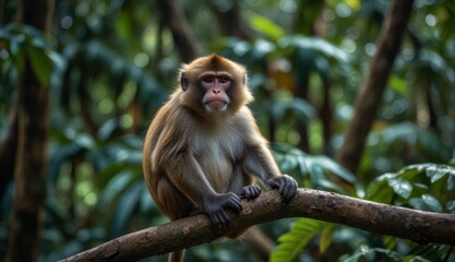 Fototapeta premium Calm Monkey Perched on Branch