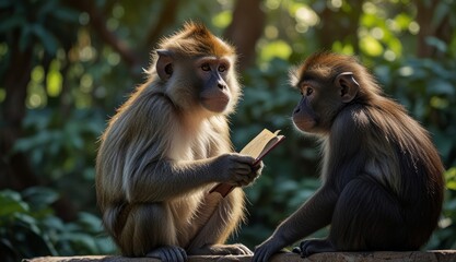 Playful Monkeys Reading Together