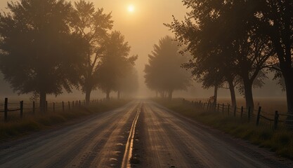 Misty Morning on Serene Country Road