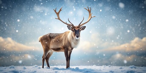 Reindeer in a Snowy Landscape, Digital Art, Winter Animal, Snow, Reindeer