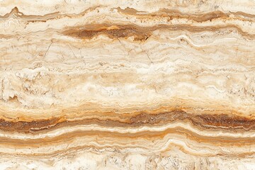 Obraz premium Natural stone surface featuring layered patterns in shades of beige, cream, and brown. The intricate textures and colors create a visually appealing design.