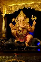 09 September 2024, Pune, Maharashtra, India, Beautiful idol of Lord Ganesh installed by Guruji...