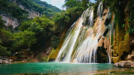 Fototapeta premium Stunning Waterfall in Lush Rainforest