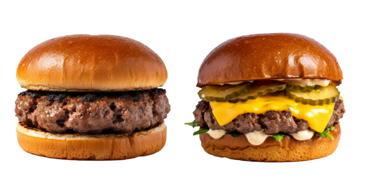 Cheeseburger Burger with Cheese, Pickles, Mayo & Lettuce, Plain Hamburger, Bun, Delicious Food Isolated Transparent PNG