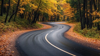 Fototapeta premium Road passing through the forest. Beautiful autumn landscape
