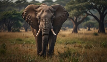 Fototapeta premium Majestic Elephant in African Landscape