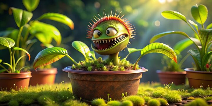 The Carnivorous Plant's Cheerful Smile, 3D render, plant illustration, carnivorous plant, botanical art