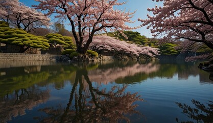 Serene Cherry Blossom Reflection
