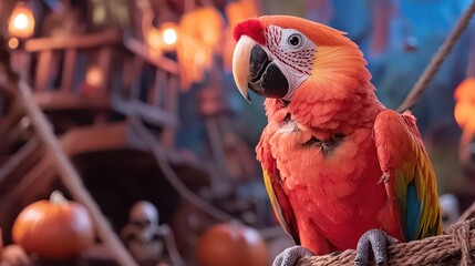 fokasuart Parrot wearing a pirate outfit perched on a spooky sk 31b72a2d-a08f-4190-96e5-1090a1a29d4f was screeching loudly at passersby.