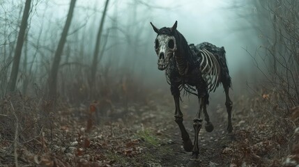 fokasuart Horse dressed as a skeleton galloping through a foggy eb08840a-3d69-4d74-a9b9-83aa29c9d199