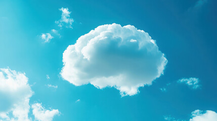Fluffy white cloud resembling a brain shape against a clear blue sky symbolizing creativity, imagination, and abstract thinking