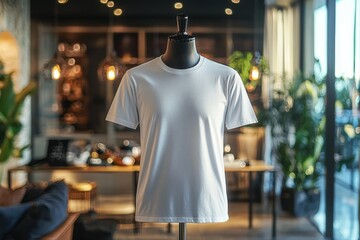Fototapeta premium Tshirt on stylish mannequin in boutique background created with Generative AI