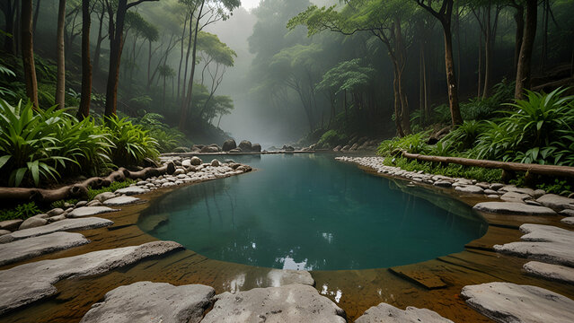 Beautiful hot spring scenery in the forest of Beito District, Taiwan