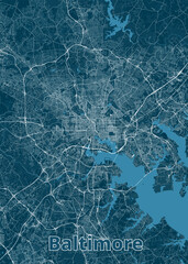 Baltimore, Maryland, USA artistic blueprint map poster